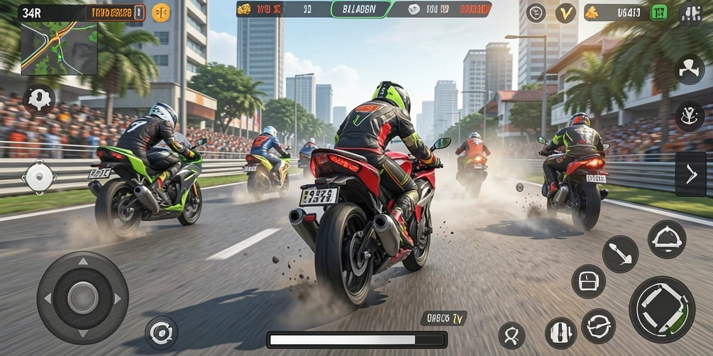Gameplay seru dan mendebarkan di 34R dengan balapan motor.