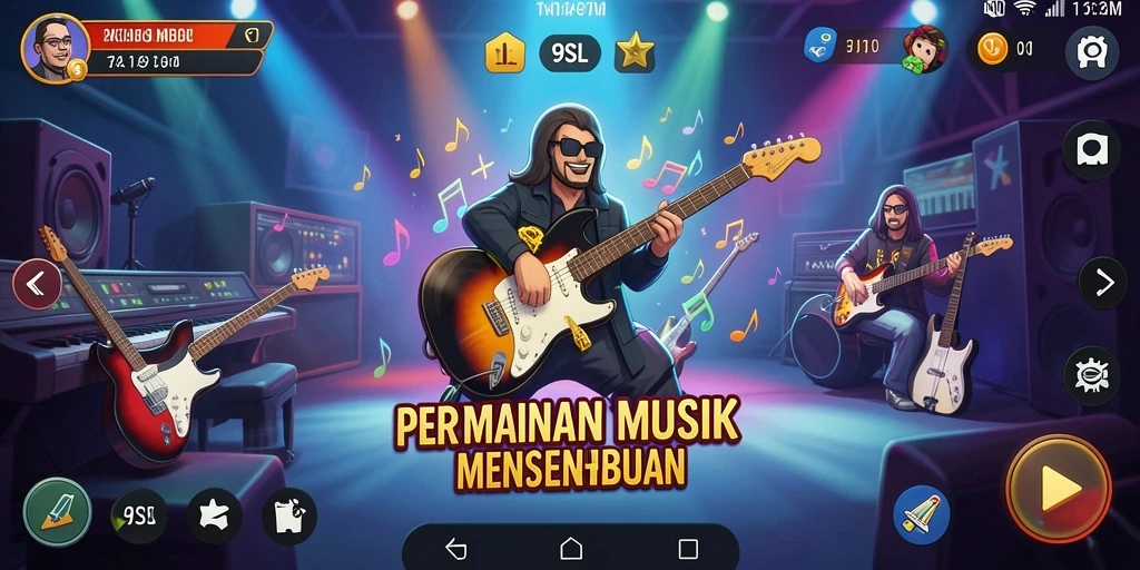 Screenshot gameplay 9SL menunjukkan interaksi pengguna dengan alat musik virtual.