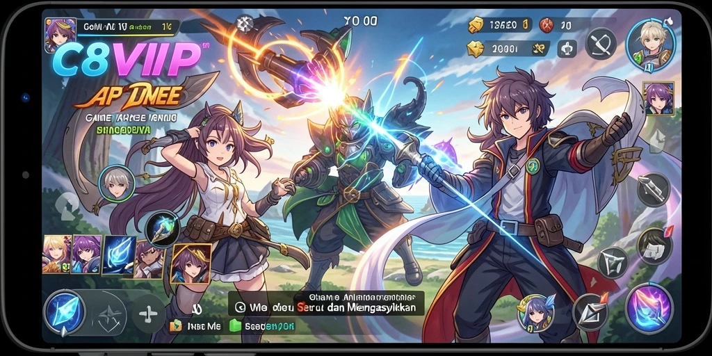 Tampilan gameplay menakjubkan dengan karakter Anime yang berwarna-warni.
