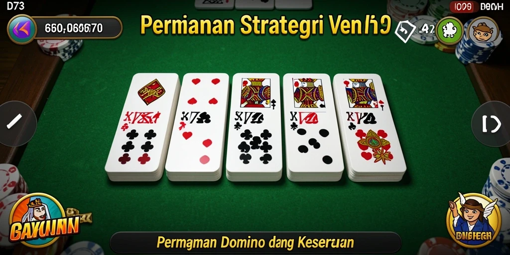 Tangkapan layar gameplay D73 menampilkan pertandingan domino yang mendebarkan.