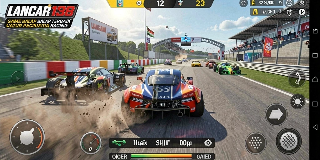 Screenshot gameplay LANCAR138 menampilkan aksi balap yang mendebarkan di trek.