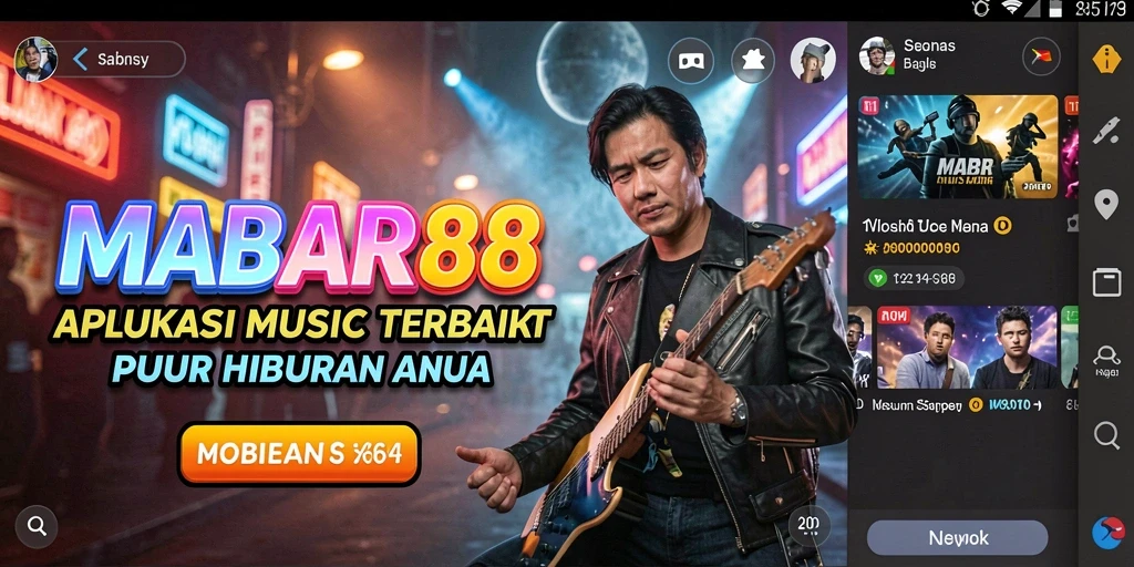 Screenshot utama MABAR88 menunjukkan antarmuka menarik dan berbagai pilihan lagu.