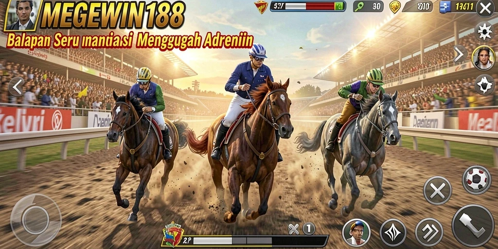 Tampilan screenshot gameplay MEGEWIN188 yang menegangkan di trek balap.