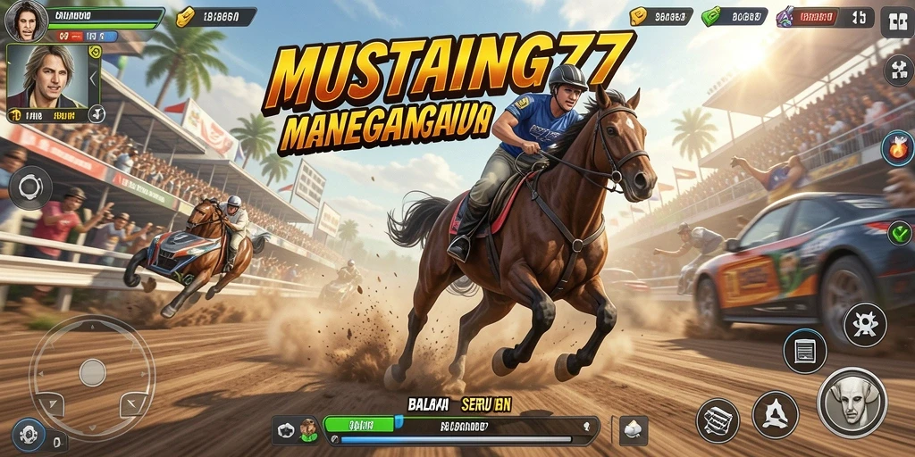 Tampilan gameplay balapan yang mendebarkan dan realistik dari MUSTANG77.