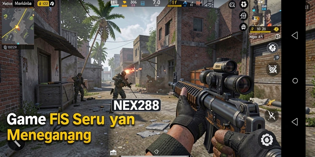 Tampilan gameplay NEX288 yang mendebarkan dengan aksi tembak-menembak.