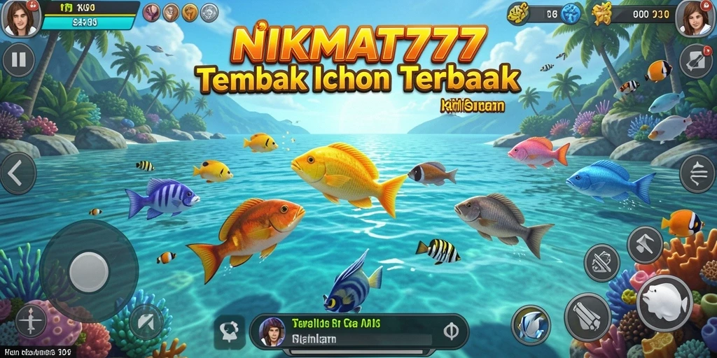 Tampilan gameplay yang penuh aksi dalam NIKMAT777, saat menembak ikan-ikan berwarna.