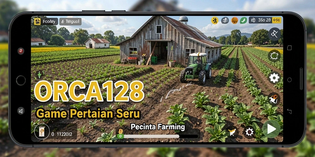 Screenshot ORCA128 menunjukkan petani sedang merawat ladangnya yang hijau dan subur.