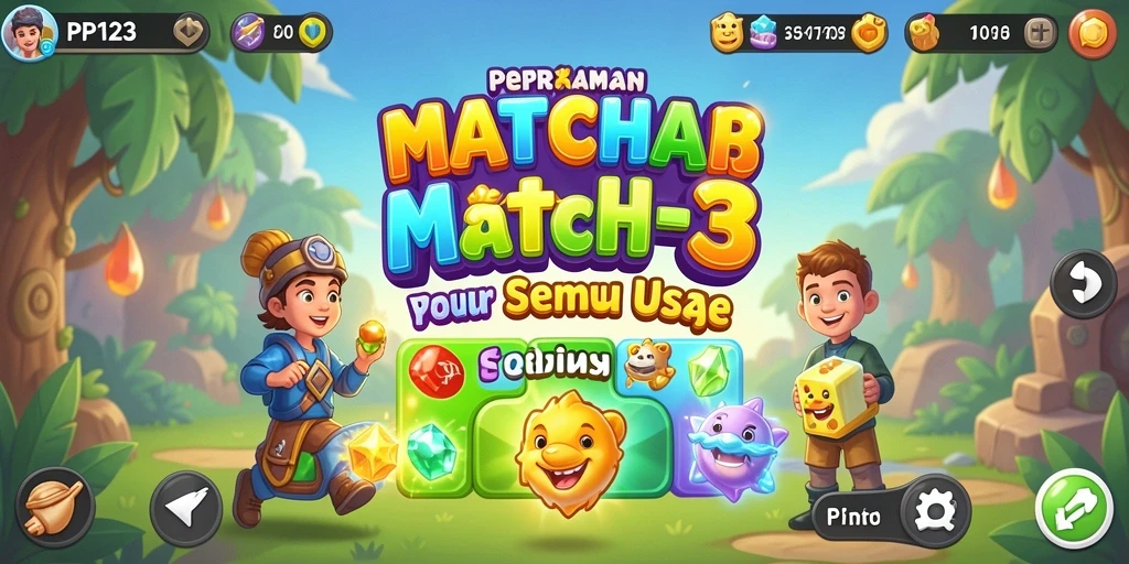 Tangkapan layar PP123 menunjukkan serunya gameplay match-3 dengan grafis menarik.