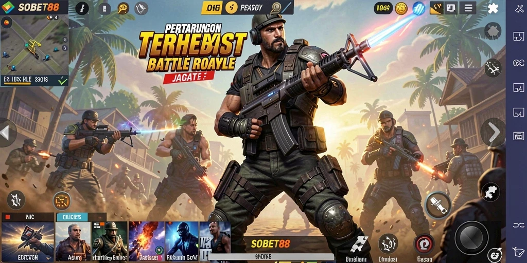Tangkapan layar gameplay SOBET88 di medan perang Battle Royale.